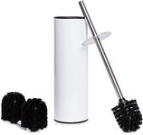 Bamodi Toilet Brush with Holder Premium- Free Standing Stainless Steel Toilet Brushes including 3 Brush Heads - Closed Hideaway Design Loo Brush (White)