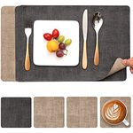 Myir JUN Placemats and Coasters Set of 4, Place Mats Dual Sided Faux Leather Table Mats PU Indoor Outdoor Heat Resistant Placemat Square Non Slip Wipeable Washable Dining Restaurant (Gray Beige)