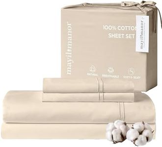 MAYIL MANOR 100% Natural Cotton Bed Sheets | 500 TC Single-Ply Sateen Weave Full Size Sheets | Breathable & Hypoallergenic Solid 4-Piece Bedding with Deep Pocket Fitted, Flat, Pillowcase | Cream Beige