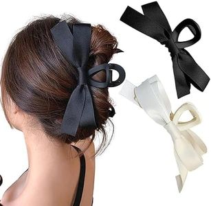 2PCS Big Bow Hair Claw Clips for Women, Hair Bows for Women, Large Bow Claw Clips Non Slip Jaw Clips for Girls, Hair Accessories for Women Girls (White+Black)