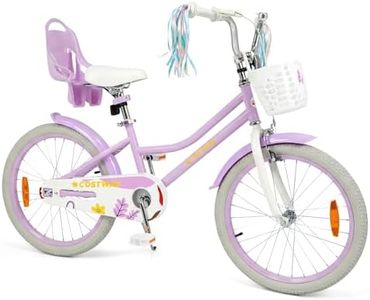 Costway Princess Girls Bike with Training Wheels, Coaster & Hand Brakes, Basket Doll Seat, Streamers, Adjustable Saddle & Handlebar Height, Kids Bicycle