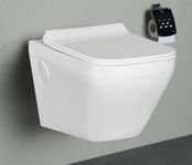 Nexa Bathware Ceramic wallhung closet/Commode Wall Mount/Wall Hung Western Toilet/Commode/Water Closet/EWC/WC/P Trap Outlet is from Wall with Soft Close Seat Cover(14X22X14 INCHES) OZONE