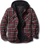 CQR Men's Hooded Quilted Lined Flannel Shirt Jacket, Long Sleeve Plaid Button Up Jackets, Quilted Lined Holiday Mood, S