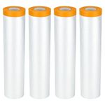 YOUNTHYE 4Roll Self Adhesive Dust Sheet Roll, 2.4x20M, Drop Film Masking Tape with Plastic Sheet, Plastic Decorating Sheets for Painting, Furniture Covering