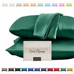 Elegant Comfort Silky and Luxurious 2-Piece Satin Pillowcase Set for Healthier Skin and Hair, Hidden Zipper Closure and Beautifully Packaged, Satin Pillowcase Set, Standard/Queen, Hunter Green