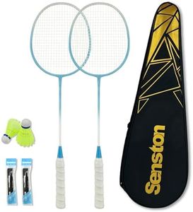 Senston Badminton Set of 2 for Family & College - Durable Aluminum Frame Rackets/Carry Bag, 2 Nylon Shuttlecocks & 2 Grips - Vibrant Colors for Outdoor & Backyard Fun