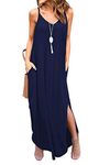 Zilcremo Women Summer Casual Dress Floral Loose Boho Dresses Cami Maxi Dresses with Pockets Navy L