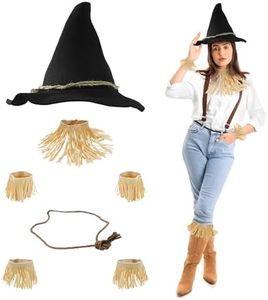 Nicky Bigs Novelties Adult Deluxe Felt Scarecrow Hat Rope Belt Straw Kit Oktoberfest Witch Hillbilly Costume, Black, One Size