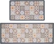 RECYCO PVC Kitchen Mats Sets 2 Pieces Non Slip Waterproof Kitchen Floor Mats,Anti-Fatigue Kitchen Rugs Washable Cushioned Kitchen Runner Rug Set,44X76+44X120cm,Ceramic Tile