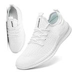 FUJEAK Men Walking Shoes Men Casual Breathable Running Shoes Sport Athletic Sneakers Gym Tennis Slip On Comfortable Lightweight Shoes for Jogging White Size 11