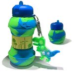 CARESWAY Kids Water Bottle with Keyring – 500 ml Girls and Boys Drinking Bottle For School - Leakproof Collapsible Reusable BPA Free for Children Drinks – Earth Globe