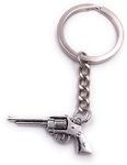 H-Customs Revolver pistol long Key ring pendant silver metal