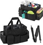 Cleaning Caddy Bag,Large Cleaning Caddy Organiser with Handle,Adjustable Shoulder Strap,Waist Strap for Cleaning Supplies,Multi Pockets Cleaning Supply Bag for Cleaners Housekeepers,Car,Garden,Black