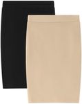 Noomelfish Girls 2 Pack Knee Length Pencil Skirts Plain Stretch Cotton Modest Skirt (5-14 Years), Black/Khaki, 9-10 Years