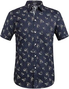 SSLR Mens Shirts Casual Printed Short Sleeve Button Up Shirts for Men, Navy, 4X-Large