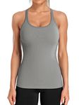 ATTRACO Tank Tops Women Workout Top Yoga Tops Sport Vest Gym Vest Running Top Shirts Yoga Tank Tops with Built in Bra Grey M