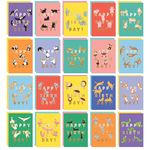 Central 23 Assorted Birthday Cards With Envelopes Pack Of 20 - Happy Birthday Cards for Kids Bulk 10.5 x 14.8 cm (A6) - Cute Dog Cat Flamingo Otter Penguin - Blank Greeting Cards With Stickers