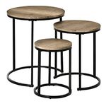 HOMCOM Nesting Tables Set of 3, Round Coffee Table, Modern Stacking Side Tables with Wood Grain Steel Frame for Living Room, Grey-Green Wood Grain