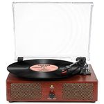 Vinyl Record Player Bluetooth with Built-in Speakers USB,Belt-Driven Vintage Turntables for Vinyl Records with 3 Speed,RCA Line Out,AUX Input Headphone Jack