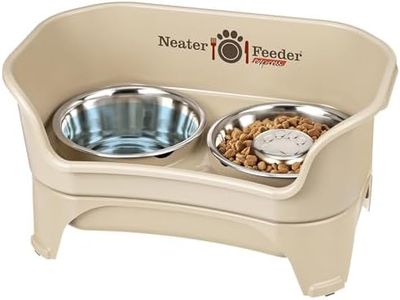 Neater Feeder - Express Model w/ Slow Feed Bowl - Mess-Proof Dog Bowls (M/L, Almond) Made in USA – Elevated, No Spill, Non-Tip, Non-Slip, Raised Stainless Steel Food/Water Pet Bowls Aid Digestion