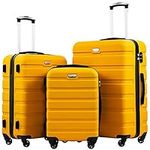 Coolife Luggage 3 Piece Set Suitcase Spinner Hardshell Lightweight TSA Lock (yellow, 3 piece set(20in24in28in))