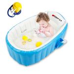 evrum Baby Inflatable Bathtub, Goodking Portable Infant Toddler Bathing Tub Non Slip Travel Bathtub Mini Air Swimming Pool Kids Thick Foldable Shower Basin with Air Pump, Blue