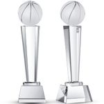 Meooeck 2 Pcs 9x2.8'' Crystal Glass Trophy with Gift Box Large Trophy Award Glass Paperweight Tournament Table Desktop Decor (Basketball)