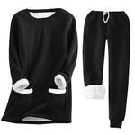 My Orders 2 Piece Outfits for Women UK Winter Long Sleeve Fleece Pullover Tops Casual Crewneck Solid Warm Pockets Sweatshirt and Thick Drawstring Sweatpants Sets Tracksuit