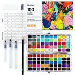 Grabie Watercolor Paint Set, Watercolor Paints, 100 Colors, Painting Set with Water Brush Pens and Drawing Pencil, Great for Kids and Adults, Art Supplies, Perfect Starter Kit for Watercolor Painting