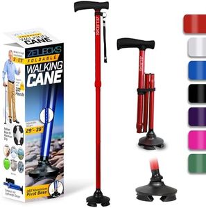 ZELECKS Walking Cane for Women & Men - Self Standing Adjustable Folding Cane with T Handle and 360 Pivot Base - Lightweight Foldable Walking Stick for Seniors - Collapsible Cane for Walking - Red