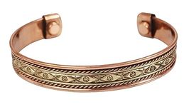 Touchstone Handcrafted Copper Brass Beautiful Attractive Patterns Magnetic Tibetan Bracelet In Two Tones For Men And Women.