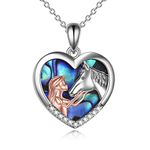 YFN Girl and Horse Necklace for Girls Sterling Silver Horse Jewellery Horse Gifts for Women 18" (Nature Abalone Shell)