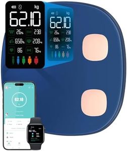 Báscula digital con grasa corporal y masa muscular para 15 datos corporales, medidor de frecuencia cardíaca, para personas con pantalla VA grande, con aplicación para iOS y Android…
