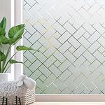 Zindoo Privacy Window Film Frosted Static Cling Glass Window Film Anti-UV Non-Adhesive Opaque Decorative Window Covering Sticker for Bathroom Kitchen Bedroom Office 44.5 x 200 cm