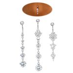 JOERICA 3-6Pcs 14G 316L Stainless Steel Belly Button Rings for Women Flower CZ Dangle Belly Button Rings Navel Piercing Jewelry, Stainless Steel, cubic-zirconia