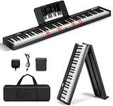 COSTWAY 88-Key Foldable Digital Piano Keyboard, Full Size Semi-Weighted Keyboards with MIDI, Split Function, Sustain Pedal and Carrying Bag, Portable Electric Pianos for Beginner, Kids, Adults (Black)
