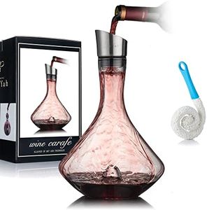 YouYah Red Wine Carafe Wine Decanter with Built-in-Aerator, Stainless Steel Pourer Lid, Filter, 100% Hand Blown Lead-Free Crystal Glass NewPacking