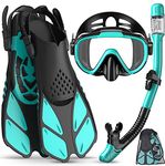 Ubekezele Snorkel Set Adult, Panoramic Diving Anti-Fog and Leak-Proof Snorkeling Equipment, Dry Top Snorkel Mask Snorkel Fins Combo Set with Travel Bag for Snorkeling, Diving, Swimming