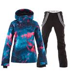 Women's Ski Jacket and Pants Set Waterproof Snowboard Suit Fashion Snowsuit Warm Winter Outdoor Coat(Navy+Black,M)
