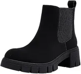 Vepose Women's 936 Chelsea Ankle Boots Platform Elastic Slip on Booties, Blacknubuck, Size 9M US-Low Lug Sole Chunky Block Heel(CJY936 blacknubuck 09)