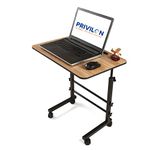 PRIVILION GLOBLE Multi-Purpose Laptop Table, Study Table| Bed Table| Adjustable Height, Portable for Office, Work Form Home | DIY Table, Easy to Assemble, Engineered Wood) (Wood Table Black Leg)