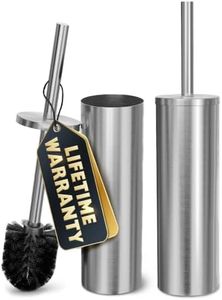 2 Pcs Stylish Stainless Steel Toilet Brush and Holder Set - Silver Toilet Bowl Brush and Holder with Splash Cover, Sturdy Bristles, Corrosion & Scratch Resistant - Elegant Design, Effective Cleaning