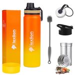 Lexlion Tea Infuser Bottle - Fruit Infuser Water Bottle 22 Oz, Triple Walled Insulated Stainless Steel Bottle, Thermal Leaf Infuser, Silicone Sleeve, Cleaning Brush, 3 Lids Leakproof, Metal Mug Gallon