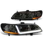 DNA MOTORING Pari of Headlights With LED DRL Bar Compatible with 98-02 Accord, Smoked/Amber, HL-LB-HA98-SM-AB