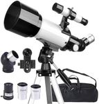 Misilmp Telescope for Adults Astronomy, Astronomical Telescope 70mm Aperture 400mm Portable Refractor Telescope Outdoor Telescopes with Tripod, Phone Adapter & Carry Bag for Kids/Beginners (White)