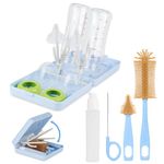 Baby Bottle Brush Set with Portable Silicone Bottle Brush, Travel Bottle Cleaner Set, 6 in 1 Baby Bottle Brush for Cleaning, Nipple Brush, Straw Brush, Baby Bottle Drying Rack, and Storage Box, Blue