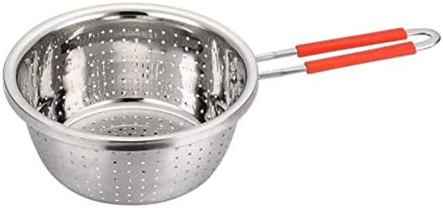 Contiup Acciaio Inossidabile Perforato Colino CP72 in Metallo Filtro con Lungo Maniglia Rossa Setaccio buratti Uso per Cucina Cibo Pasta Tagliatelle Spaghetti Verdure Argento - 7,9 Pollici