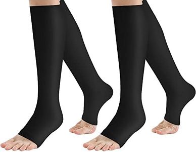 2 Pair Compression Stocks for Women & Men, Support 20-30 mmHg Knee-High Open Toe Calf Legs Socks for Varicose Veins (S/M, Black)