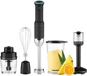 CHEFMAN Cordless Portable Immersion Blender 5-in-1 Blender Set, Ice Crushing Power with One-Touch Speed Control, Comes with Potato Masher, Whisk, Chopper, Beaker, and Storage Case, Stainless Steel