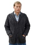 Aran Crafts Men's Irish Cable Knitted Wool Button Neck Long Sleeve Cardigan Sweater (SH4139-LARGE-CHAR) Charcoal